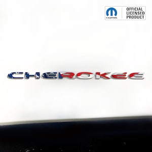 CHEROKEE Tür Emblem Overlay Aufkleber - Amerikanische Flagge Print Designs | Passend für 2014 - 2025 Jeep Cherokee (ohne ausgewählte Borte)