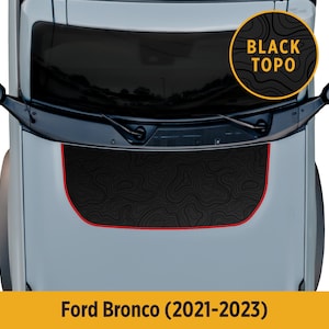 Hood Graphic voor Ford Bronco - Matzwarte vinylfolie met glanzende topografische lijnen en optionele omtrek - Zwart op zwarte Topo