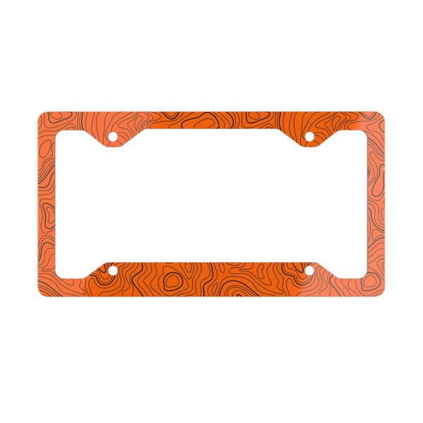 Orange Topographic Metal License Plate Frame – Adventure Car Decor