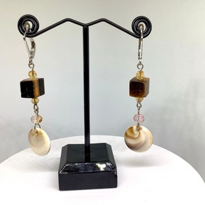 Dangle earrings, Czech fire polished beads, natural stones, Stainless steel, Elegant