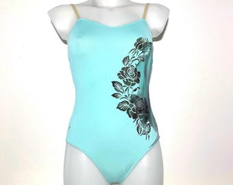 Maillot de baile pintado a mano, tirantes, talla pequeña, ropa de baile, maillot de ballet, único