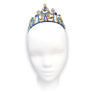 Tocado de ballet, Tiara de ballet, para roles de bailarina principal y solista, azul y dorado, hecho a mano, ballet, único