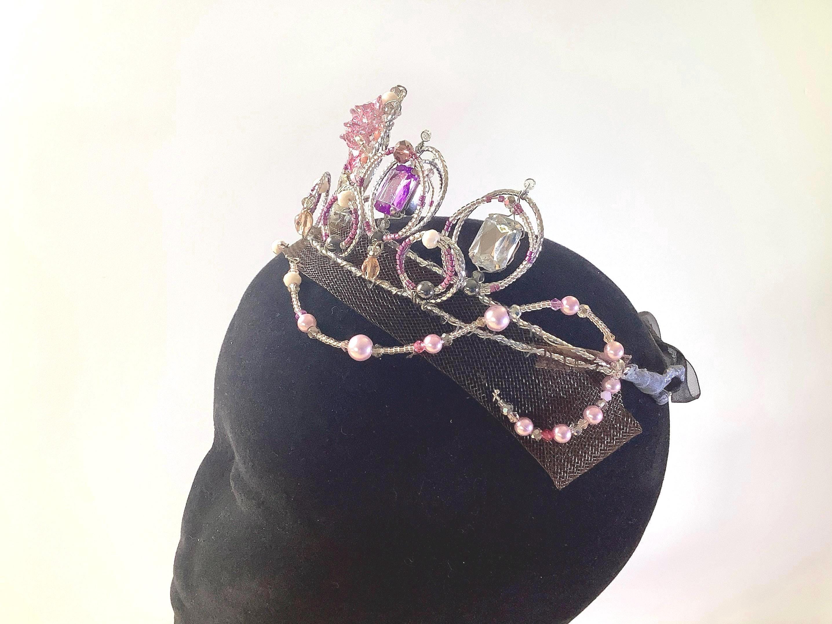 Handmade Ballet Tiara: Silver & Pink Crystal Bead Headpiece 