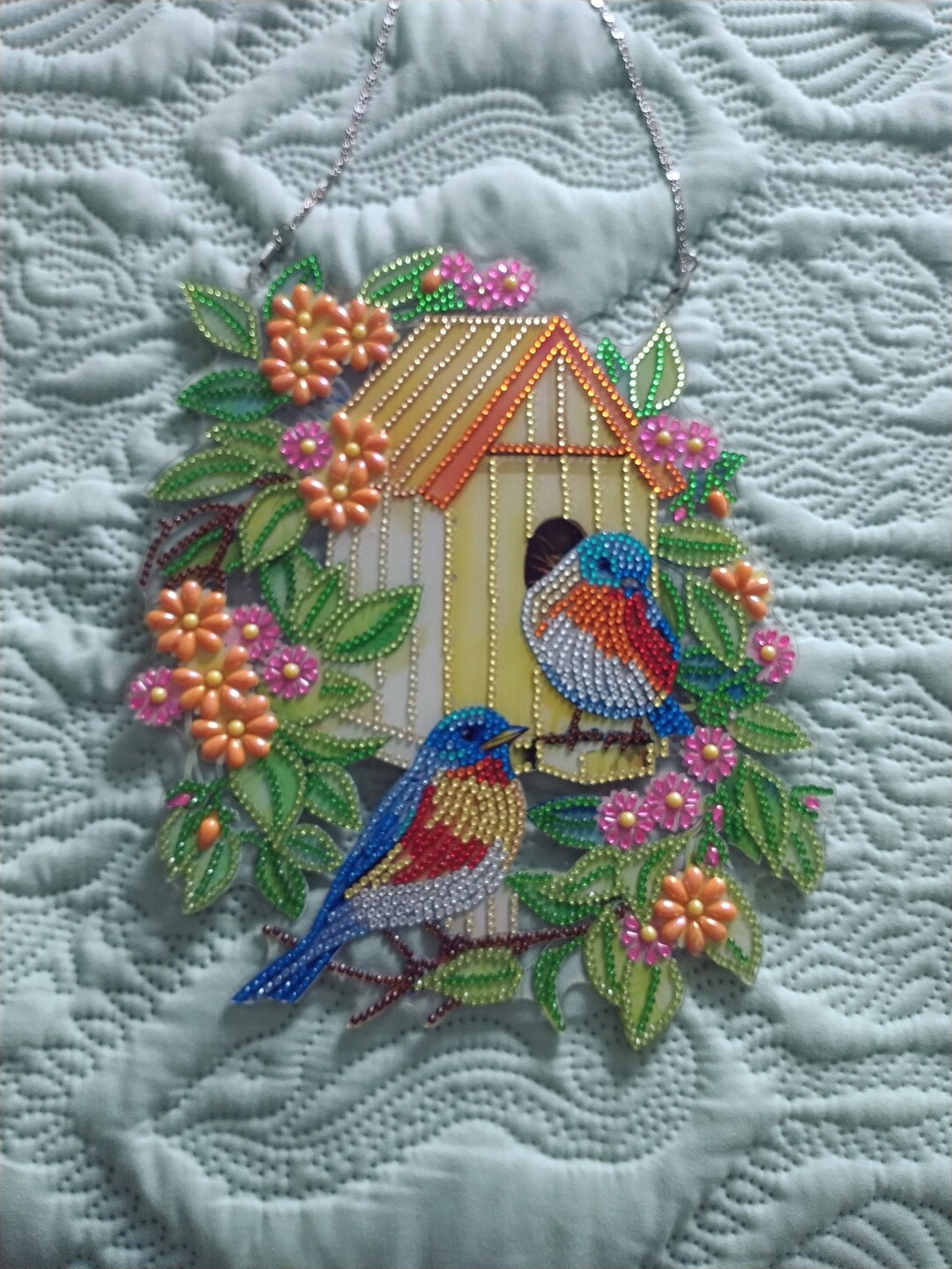 Yellow Bird House With Two Birds Completed Diamond Painting Etsy
