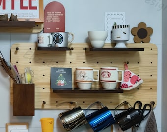 Wooden Pegboard Storage Rack Set,Adjustable Organizer,Suitable for Study Room Display Rack, Kitchen Storage,Housewarming Gift