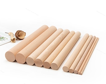Palo redondo de haya, varilla de madera de haya, madera maciza natural, madera para bricolaje, materias primas de madera, palo de haya, madera de haya, materias primas para bricolaje, varilla redonda de haya.