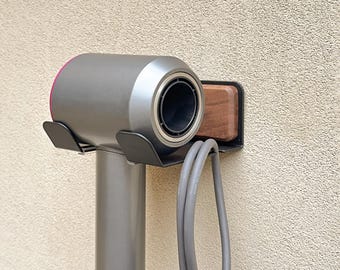 Soporte para secador de pelo, soporte para ducha, soporte para secador Dyson, gancho de metal, regalo, estante para baño, estante con detalles de madera, estante para el hogar