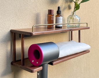 Organizador de nogal, soporte para secador de pelo Dyson, estante multifuncional, Dyson, estante para baño, estante de almacenamiento para el hogar, organizador, regalo de inauguración de la casa.