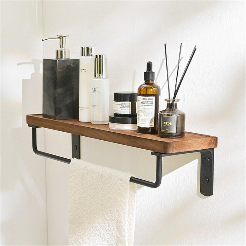 Black Walnut Shelf Kitchen Wall Shelf Bathroom Towel Rack Etsy