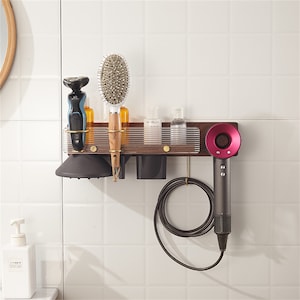 Walnut Hair Dryer Shelf_Beech Shelving_Wood Rack_Dyson Plug