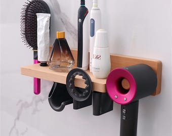 Supporto per asciugacapelli, mensola in noce, scaffale per bagno, mensole in legno massello, organizer per HD08, regalo di decorazione per la casa, supporto per asciugacapelli Dyson