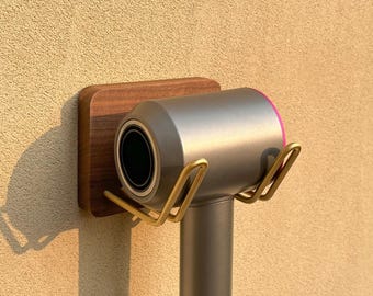 Soporte para secador de pelo de estilo madera, estante para secador de pelo, estante de baño, estante Dyson, gancho para toallas, almacenamiento para secador de pelo, gancho de pared, regalo de inauguración de casa.