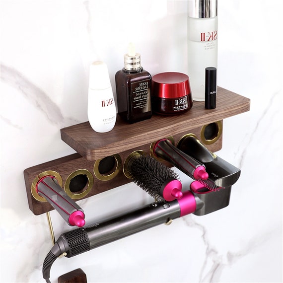 Dyson Curling Wand Shelf, Bathroom Storage Hangers, No-punch, Dyson Accessory Storage Shelf, Black Walnut Bathroom Shelf, Housewarming Gift