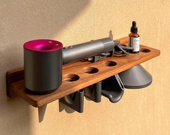 Soporte de almacenamiento de madera maciza para Dyson HD16, almacenamiento de secador de pelo, estantería Dyson, soporte de pared para secador de pelo, almacenamiento en el hogar, percha Dyson, regalo.