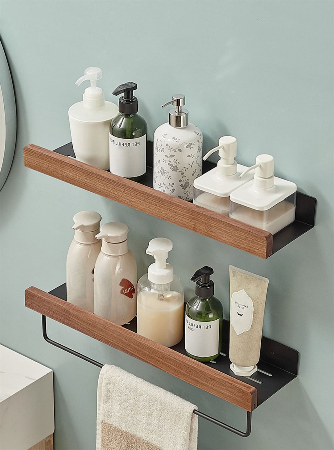 Black Walnut Wood Shelf Solid Wood Bathroom Shelf Kitchen Etsy