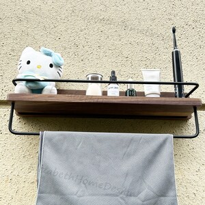 Black Walnut Shelf, Bathroom Storage Rack, Solid Wood Towel Rack, Walnut Shelving , Hanger image 7