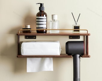Estante para secador de pelo Dyson, estante para baño, organizador de baño, estante de pared, estante de madera, estante multifuncional, estante de almacenamiento para el hogar