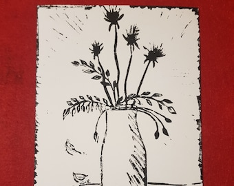 Linocut Flowers // Linoprint of flowers
