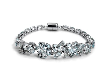 Blue Topaz Silver 925 Bracelet •Blue Tennis Bracelet •Natural November Birthstone •Something Blue for the Bride
