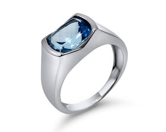 Swiss Blue Topaz 925 Silver Ring •Cushion-shape blue Ring •Lightweight Gemstone Ring for her •Affordable Gift
