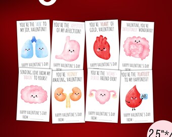 Printable Medical Valentines cards, Human organs medical Valentines cards, Hospital Nurse Doctor Anatomy Valentines gift tags