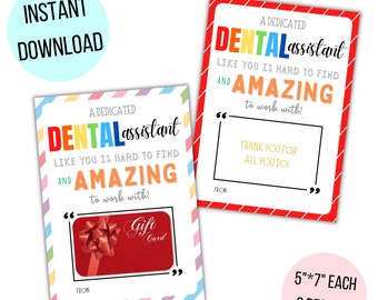 Printable Dental Assistant week cards, Happy dental assistant appreciation week gift cards, Dental assistant thank you gift tags