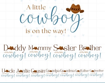 A little cowboy is on the way PNG shirt iron on transfer bundle, Little cowboy baby shower shirt png sublimation, INSTANT DOWNLOAD