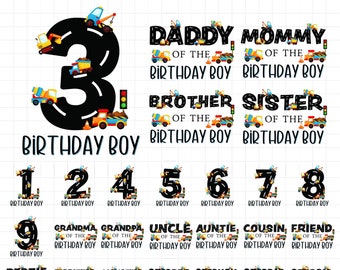 Construction birthday shirt family matching PNG bundle, Construction birthday crew PNG bundle sublimation, Dump truck excavator PNG bundle