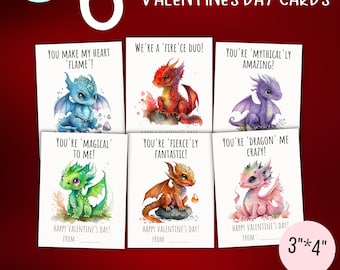 Printable Dragon Valentine's day cards for school, Dragon Kids Valentines cards for classroom, Dragon Valentines cards, INSTANT DOWNLOAD
