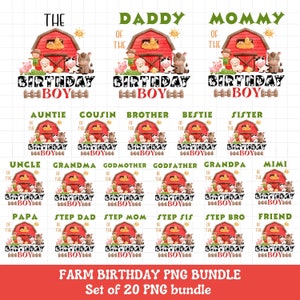 Farm birthday PNG shirts iron on transfer sublimation bundle, Farm animals family birthday shirt png sublimation, INSTANT DOWNLOAD