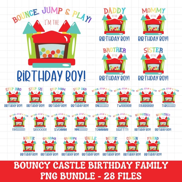 Bouncy house birthday family matching shirt PNG bundle, Jump and play outdoor birthday family matching shirt png bundle sublimation