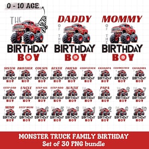 Monster truck birthday shirts iron on transfer PNG sublimation bundle, Monster truck family birthday shirt png sublimation, INSTANT DOWNLOAD