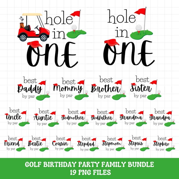 Golf birthday shirt tshirt PNG bundle, Hole in One first birthday family matching png sublimation bundle, Golf birthday iron on transfer