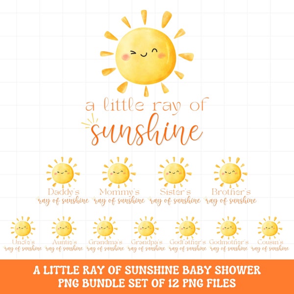 A little ray of sunshine baby shower shirt png bundle, Mom dad sister brother Sunshine baby shower shirt png sublimation, Instant Download