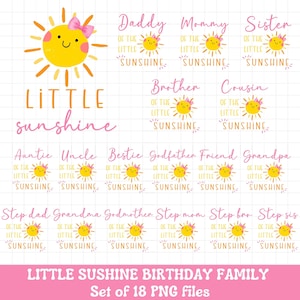 Sunshine first birthday family shirt PNG bundle, Pink yellow sunshine birthday sublimation, Sunshine first birthday party PNG bundle