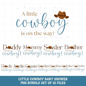 A little cowboy is on the way PNG shirt iron on transfer bundle, Little cowboy baby shower shirt png sublimation, INSTANT DOWNLOAD