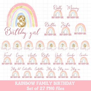 Rainbow birthday PNG sublimation iron on transfer sublimation bundle, Rainbow birthday girl family shirt png sublimation, INSTANT DOWNLOAD