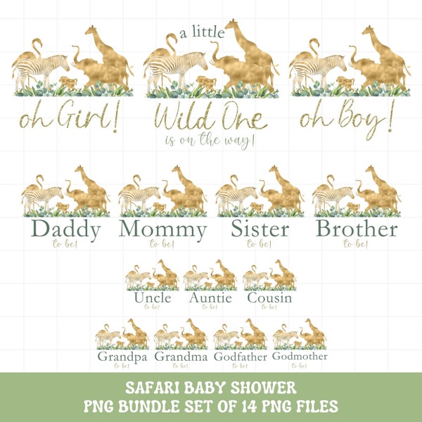 Safari gold baby shower shirt png bundle, Mom dad sister brother baby shower Safari gold shirt png sublimation, Instant Download
