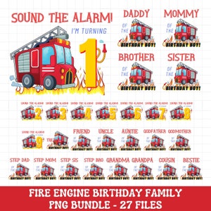 Fire truck birthday family matching shirt PNG bundle, Fire engine birthday family matching shirt png sublimation, Fire truck shirt png