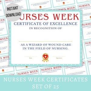 Printable Nurses week certificate of excellence, Happy nurses week 2024 funny tittles, Nurse week celebration printables, Instant Download
