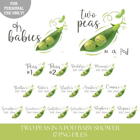 Two Peas in a Pod Baby Shower PNG Sublimation, Twins Baby Shower