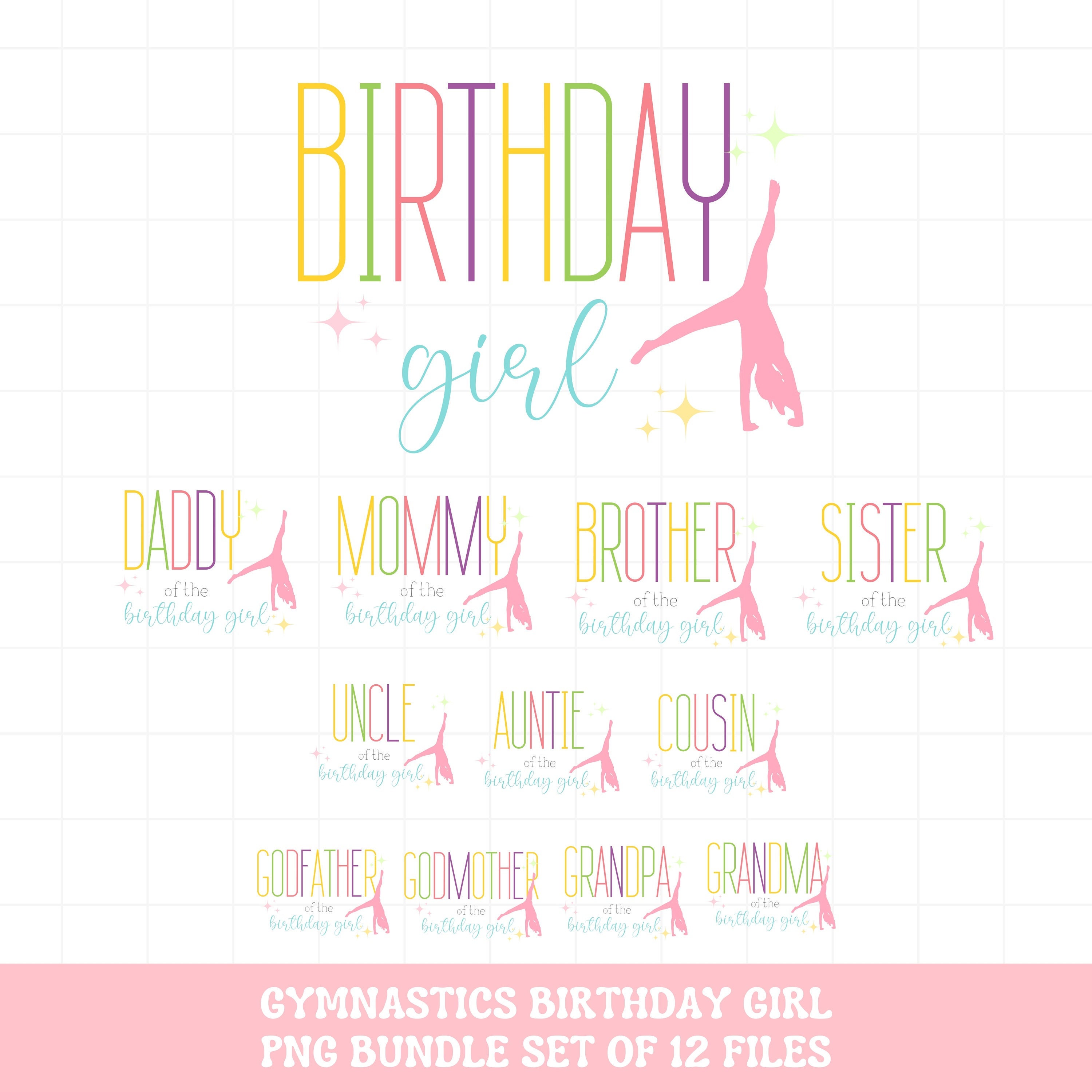 Gymnastik Geburtstagskind Shirt PNG Bundle, Gymnastik Geburtstag Familie passendes Shirt PNG Sublimation, Instant Download