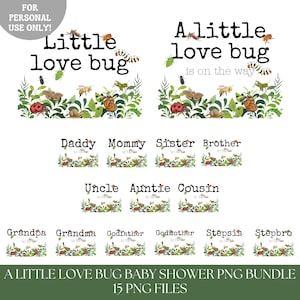 A little love bug baby shower PNG shirts iron on transfer bundle, Love bug baby shower png sublimation insects spring, INSTANT DOWNLOAD