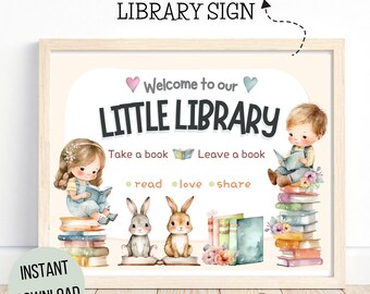 Little Library sign printable, Welcome to our little Library sign poster Classroom decor decor, Welcome library school sign classroom decor