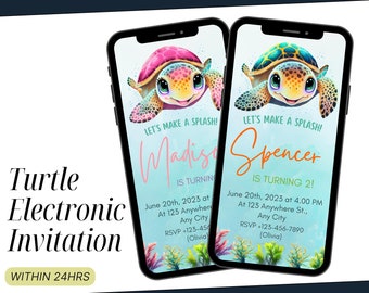 Personalized Sea turtle birthday Whatsapp invitation, Under the sea turtle party invitation, Turtle electronic invitation
