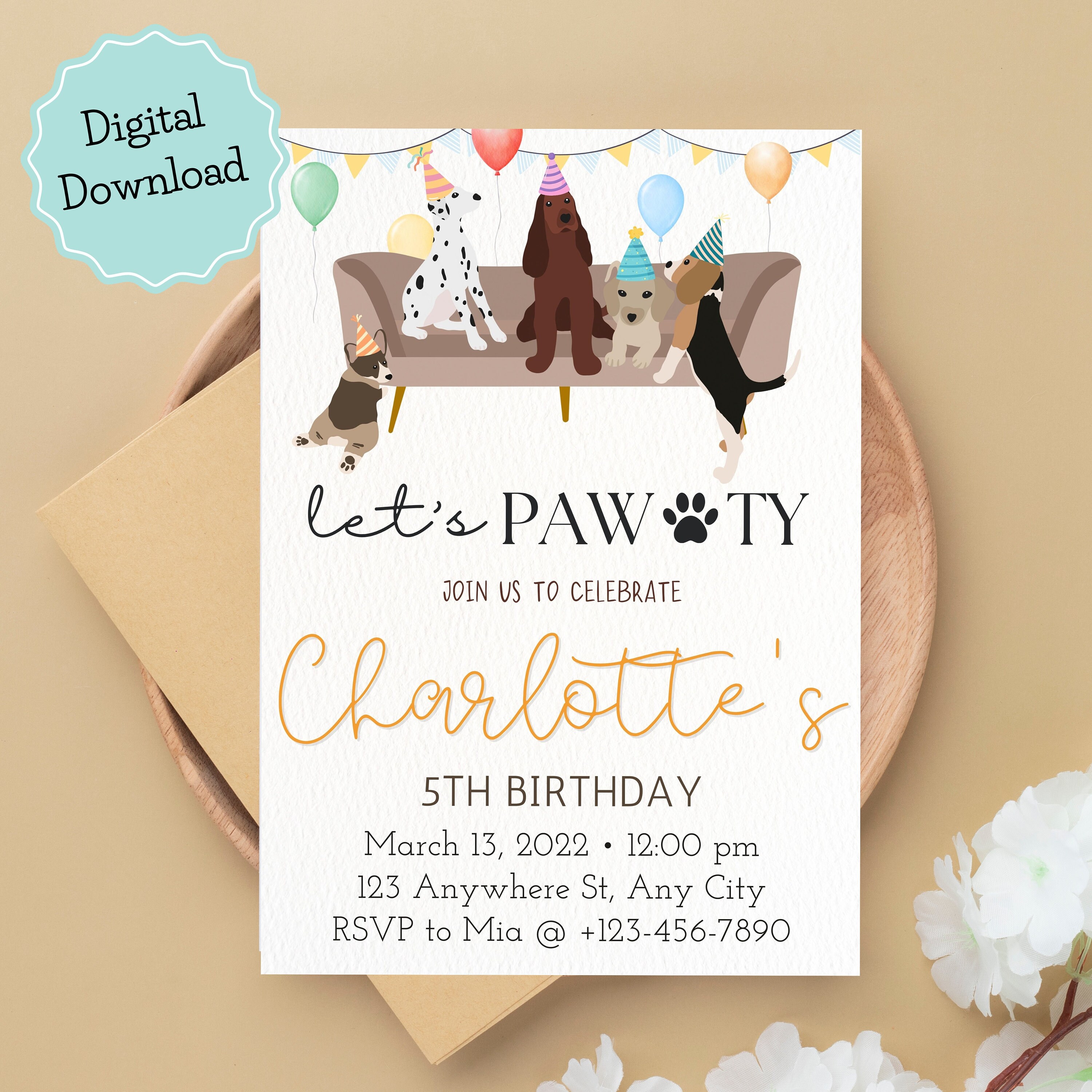 Printable Dog Birthday Party Invitation Puppy Pawty Dog Theme - Etsy