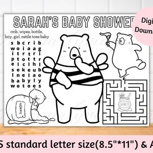 Personalized Winnie the Pooh birthday, Winnie the Pooh placemats, Pooh coloring page, Pooh activity sheet, Winnie bear Table decor