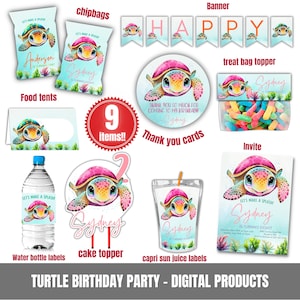 Printable Turtle birthday invitation, Watercolor turtle birthday decor, Turtle party banner, Birthday celebration invite