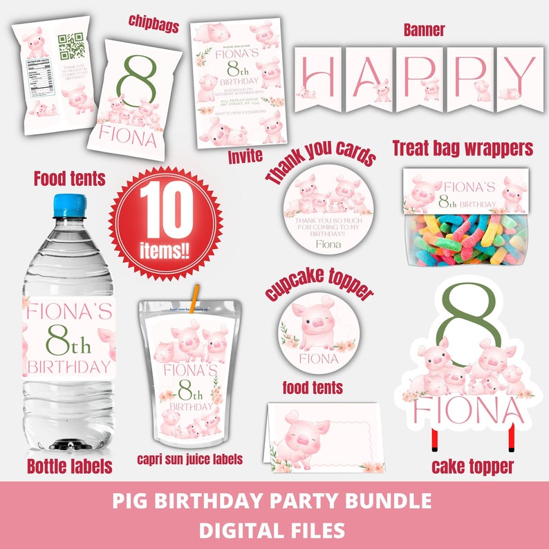 Printable Pig Birthday Invitation, Watercolor Farm Animals Pig Birthday ...