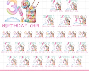 Candyland birthday family shirt PNG bundle, Candyland birthday iron on transfer sublimation, Candyland birthday theme shirt PNG bundle